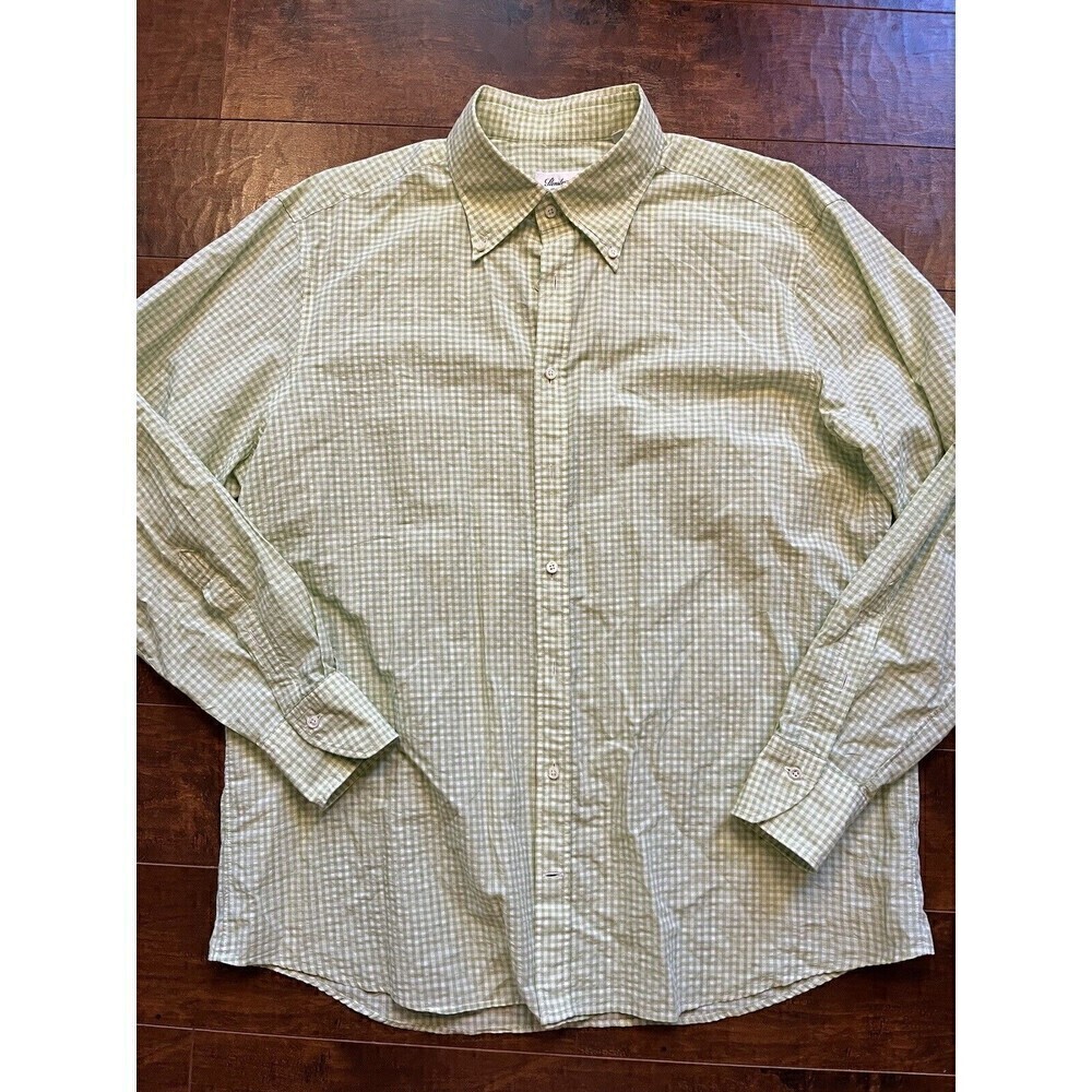 Stenstroms Fitted body 100% Cotton Green Pattern Casual Dress Shirt Sz XL